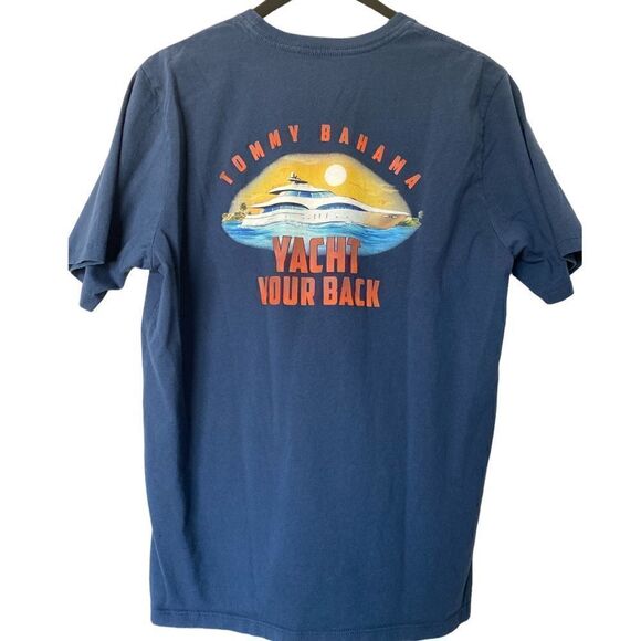 TOMMY BAHAMA Navy Short Sleeve Tee Shirt “Yacht Your Back” - Picture 1 of 6